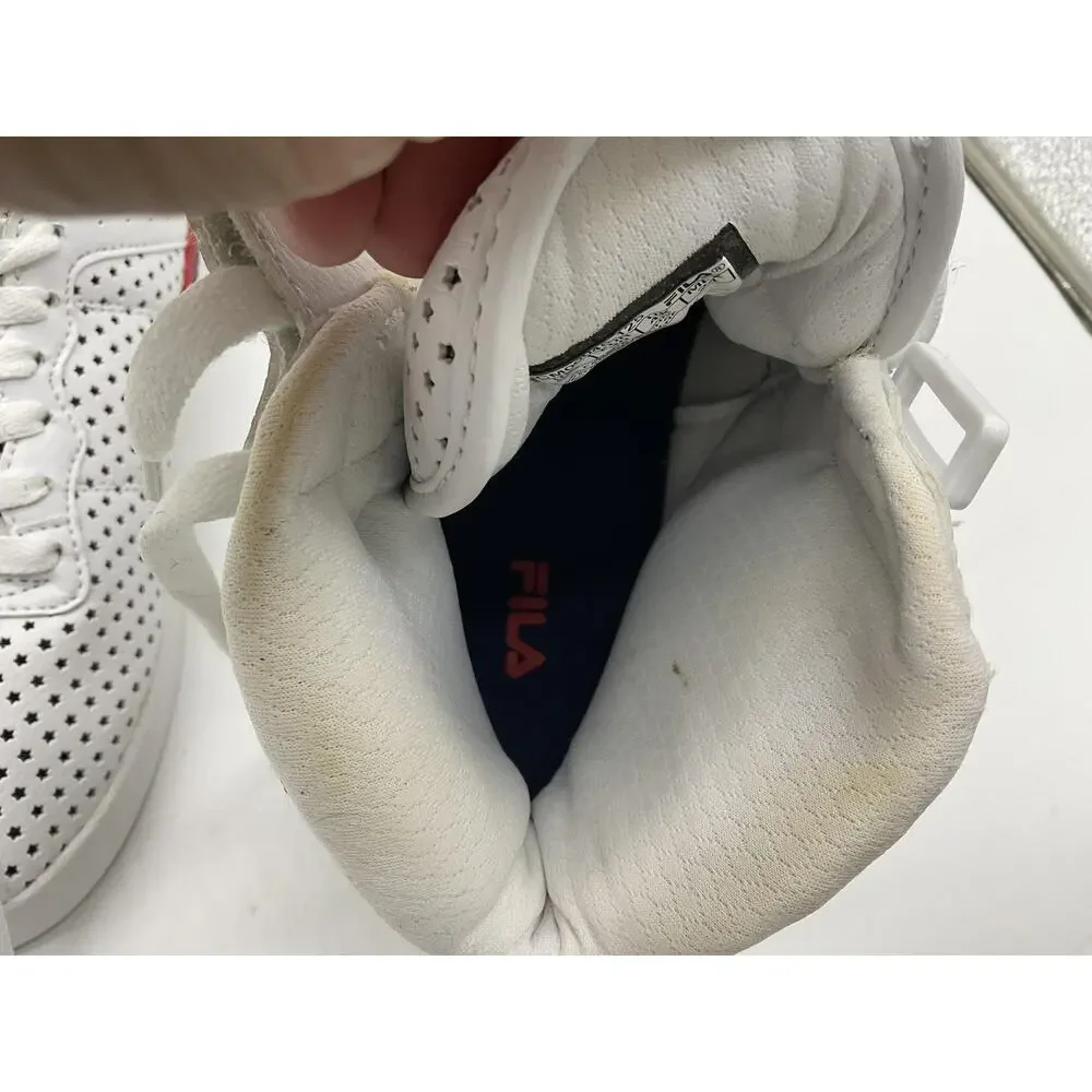 FILA‎ Shoes Mens 5.5 White Perforated High Top Strap Athletic Casual Sneakers
